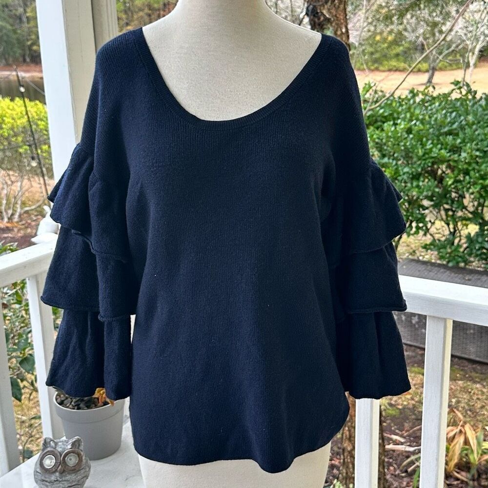 Worth Billow Ruffle Sleeve Sweater | Navy